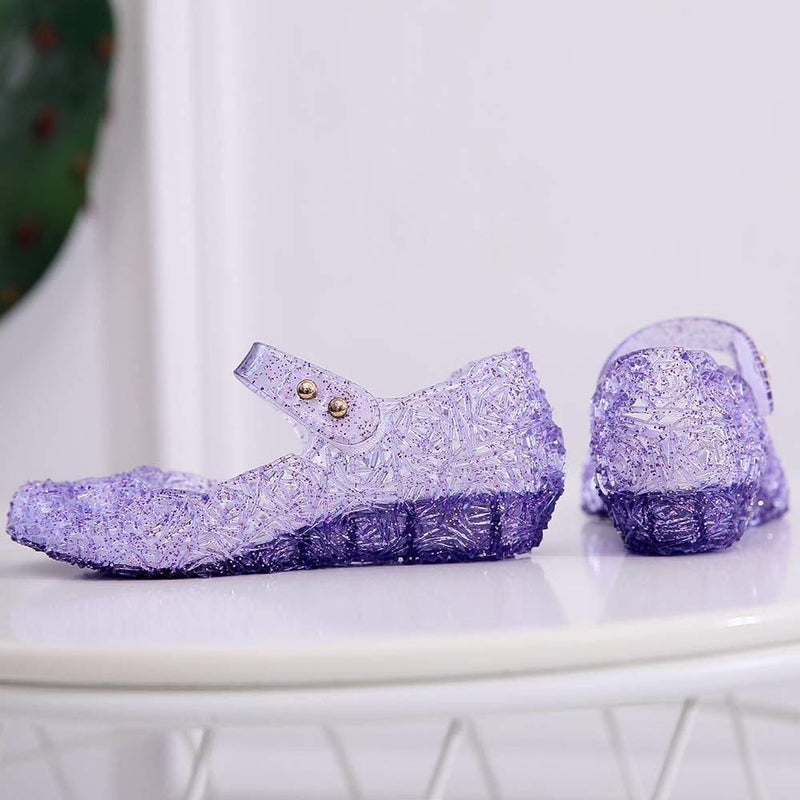 techcity Princess Girls Sandals Dress Up Dance Party Cosplay Jelly Shoes for Kids Toddler Mary Janes (A-Purple, Numeric_12) - Image 5